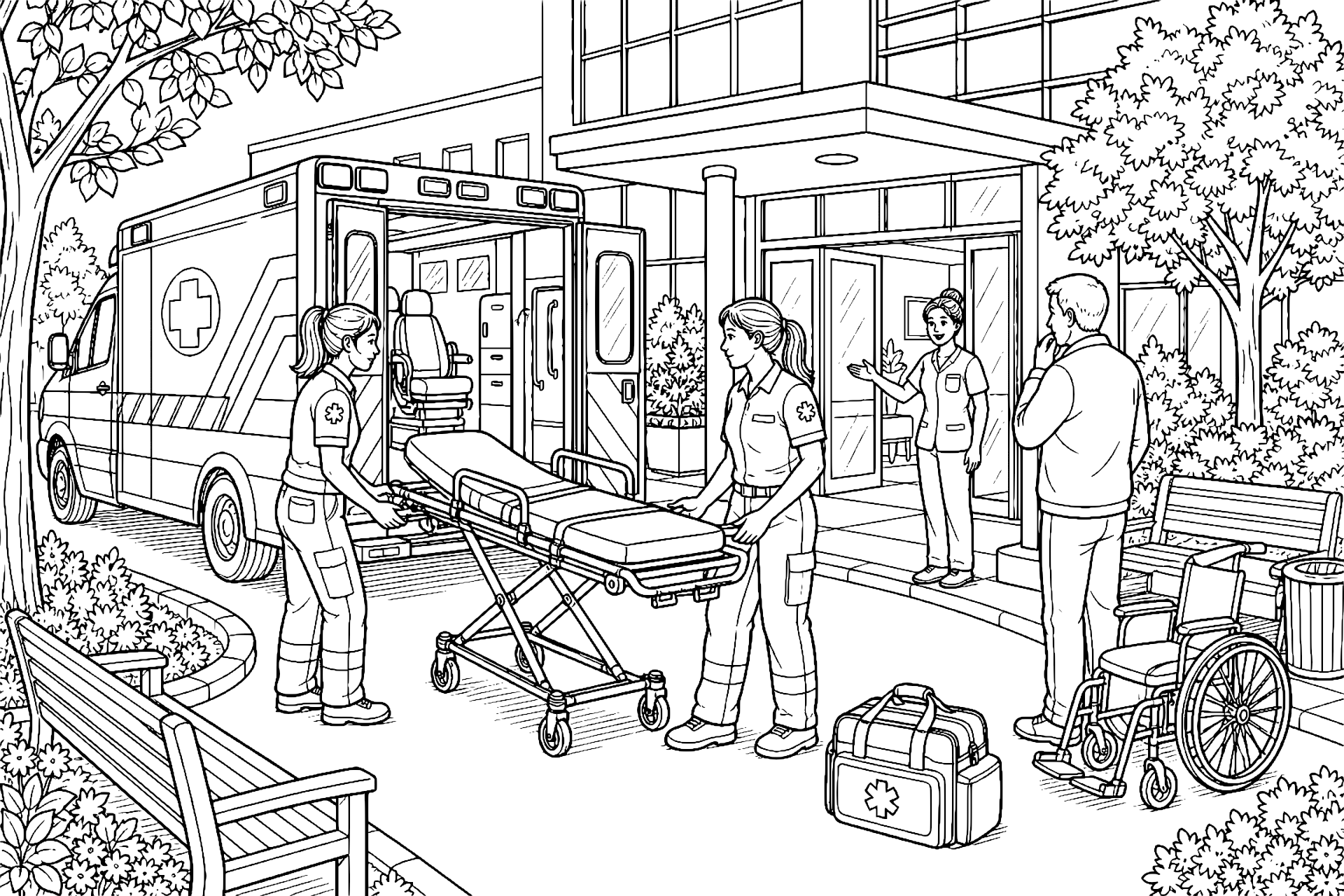 Rettungswagen vor dem Krankenhaus