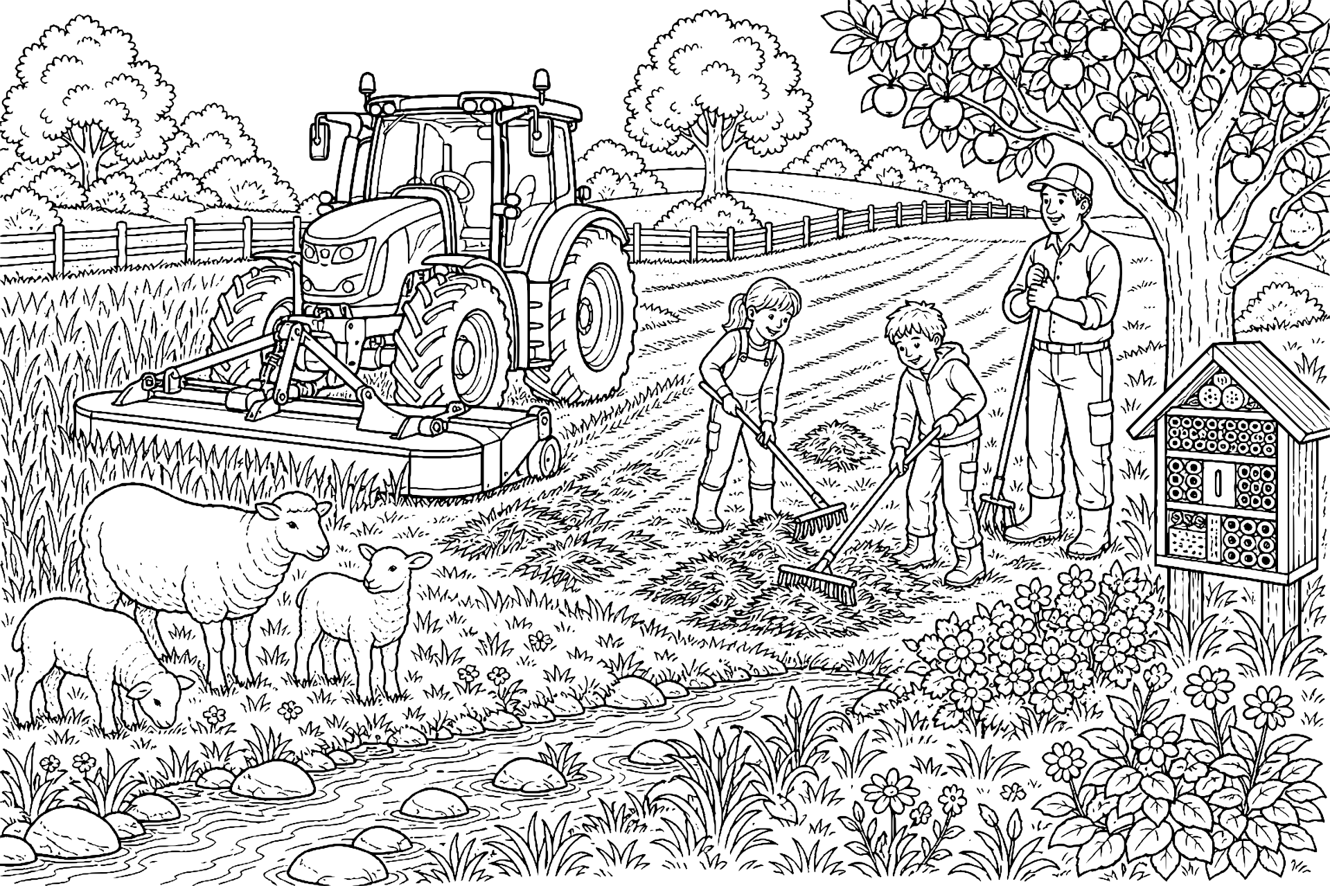 Traktor beim Mähen einer Wiese